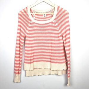 Roxy Pink and Cream Striped Thin Knit Sweater